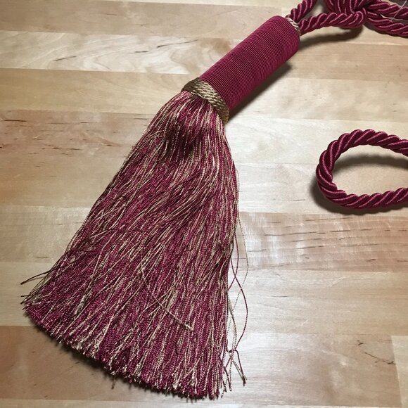 Vintage Rodeo Home Aurbergine Gold Curtain Braided Rope Tassel Drape Tieback 29" - Picture 3 of 6